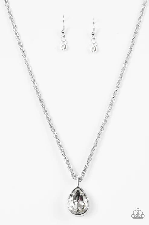 Million Dollar Drop - Oversized White Sleek Gem Bold 3-Dimensional Pendant Teardrop Necklace N#5939