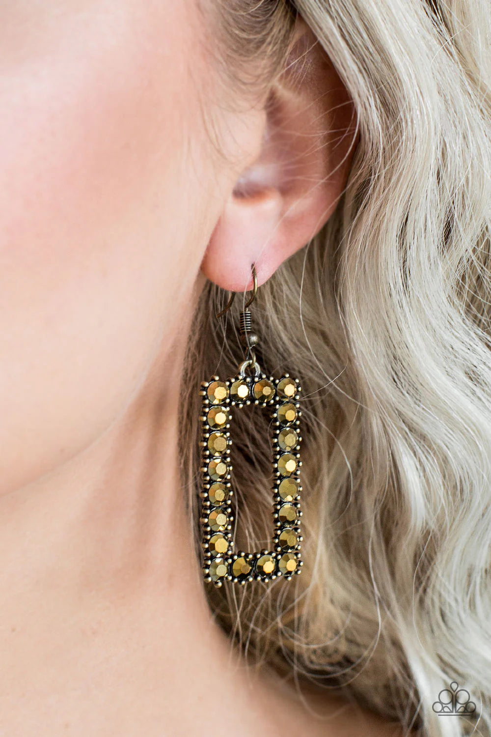 Mirror, Mirror - Oversized Brass Aurum Encrusted Rectangular Hoop Earrings E#7076
