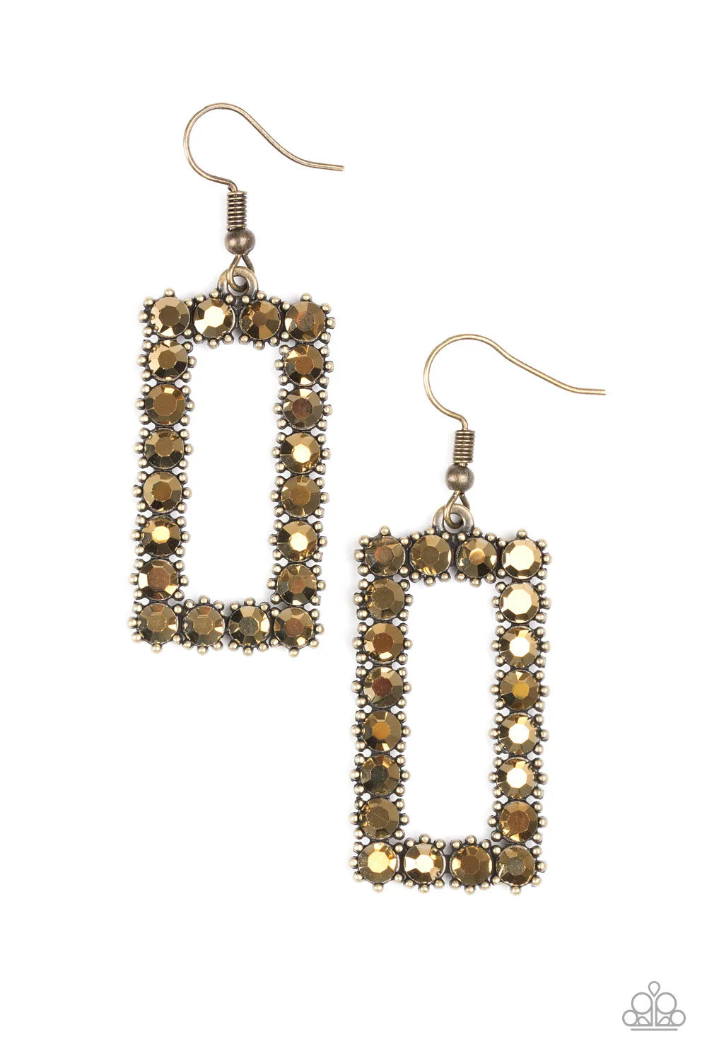 Mirror, Mirror - Oversized Brass Aurum Encrusted Rectangular Hoop Earrings E#7076