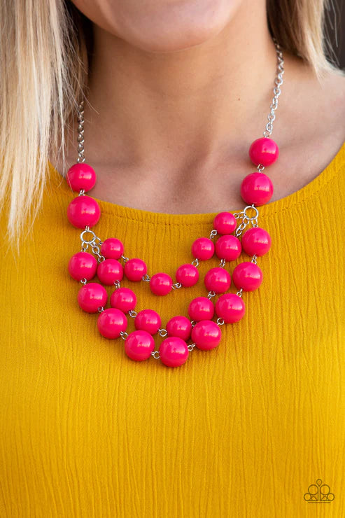 Miss Pop-YOU-larity - Oversized Bubbly Hot Pink Trio Cascade Necklace N#5498