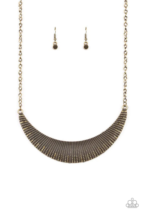 Modern Day Moonshine - Oversized Brass Studded Aurum Encrusted Half-Moon Necklace N#3452