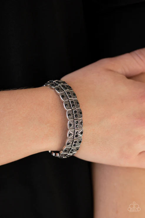 Modern Magnificence - Black Encrusted Ornately Studded Edgy Bracelet B#5905