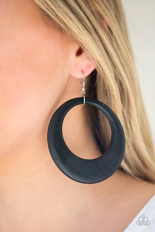 Modern Malibu Barbie - Oversized Black Airy Wood Hoop Earrings E#3829