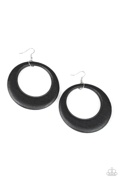 Modern Malibu Barbie - Oversized Black Airy Wood Hoop Earrings E#3829