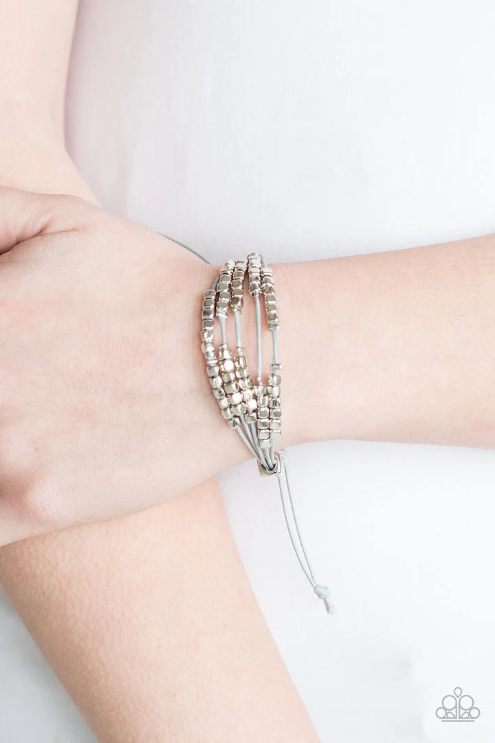 Modern Minimalism- White/Silver Cubed Bracelet B#6488