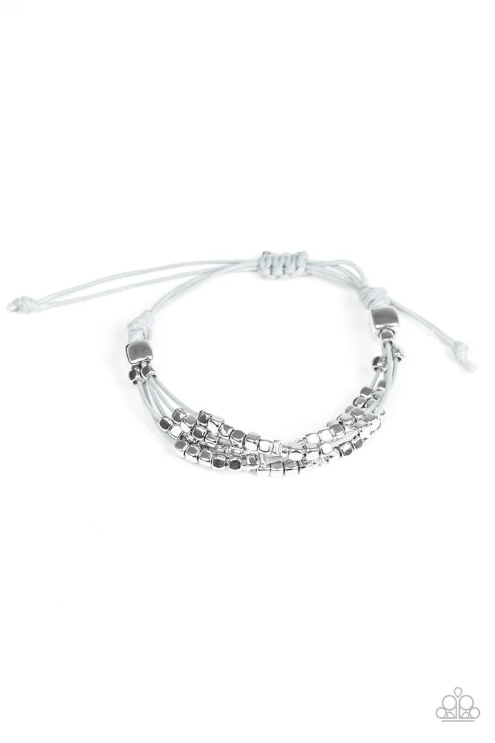 Modern Minimalism- White/Silver Cubed Bracelet B#6488