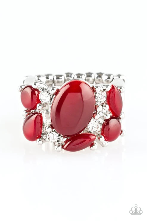 Modern Moonwalk - Red Encrusted Cat's Eye Moonstone Ring R#5749