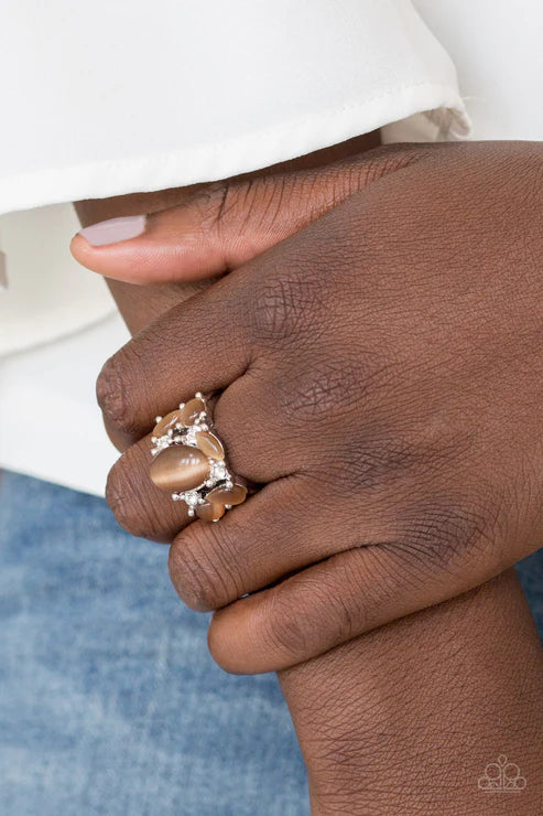 Modern Moonwalk - Brown Encrusted Cat's Eye Moonstone Ring R#7029