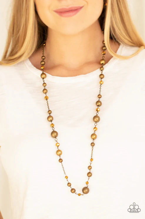 Modernly Majestic - Brass Aurum Crystal Necklace N#5636