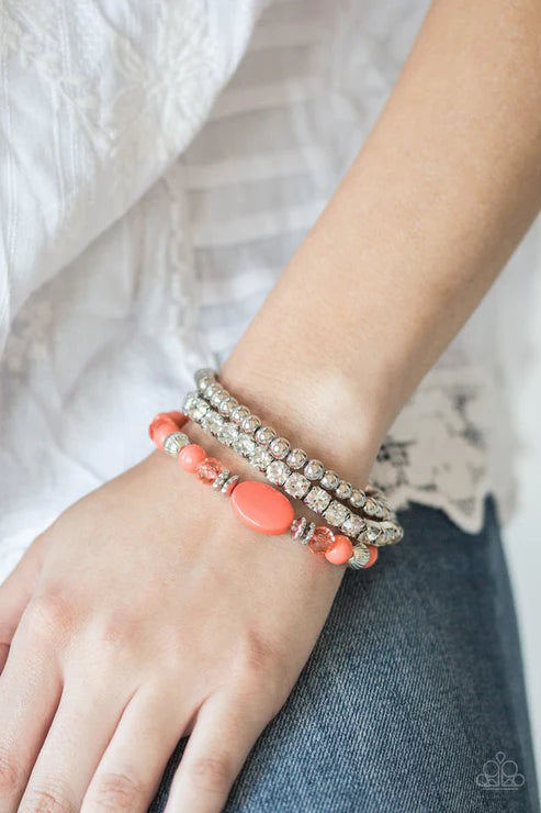 Modestly Madonna - Orange (Coral) Accent Crystal Trio Mismatched Bracelet Stack B#4242