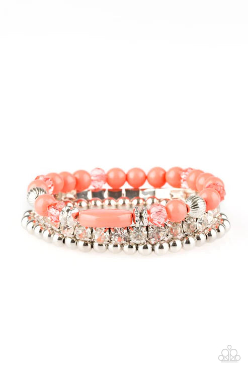 Modestly Madonna - Orange (Coral) Accent Crystal Trio Mismatched Bracelet Stack B#4242