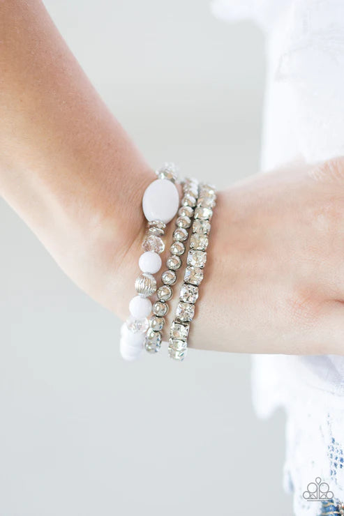Modestly Madonna - White Accent Crystal Trio Mismatched Bracelet Stack B#3515