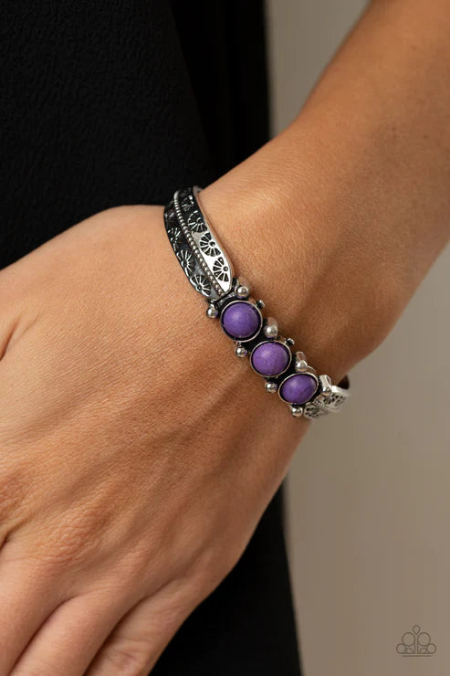 Mojave Glyphs - Purple Trio Encrusted Studded Stamped Tribal Cuff Bracelet B#3639
