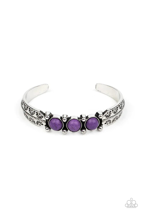 Mojave Glyphs - Purple Trio Encrusted Studded Stamped Tribal Cuff Bracelet B#3639