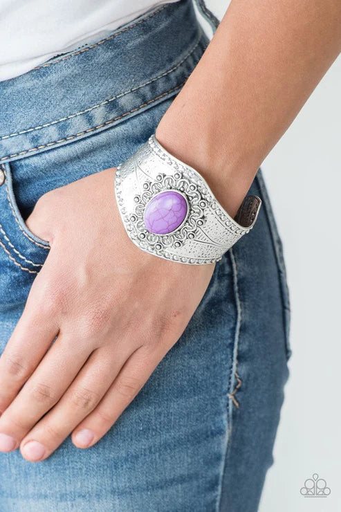 Mojave Majesty - Purple Sunburst Hammered Tribal Bracelet B#6185