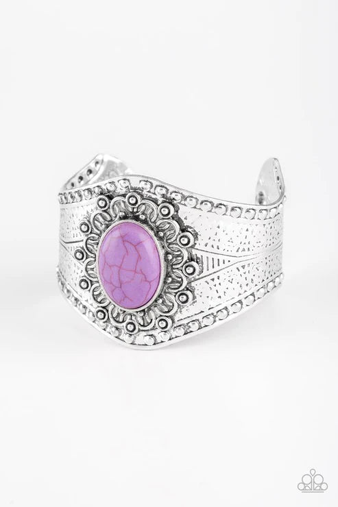 Mojave Majesty - Purple Sunburst Hammered Tribal Bracelet B#6185