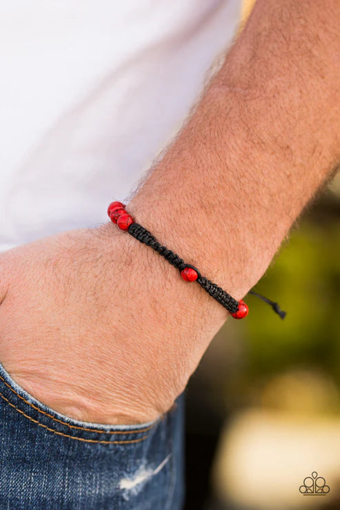 Momentum - Red/Black Knotted Invigorating Cord/Stone Accent Sliding Knot Closure Urban Bracelet B#6350