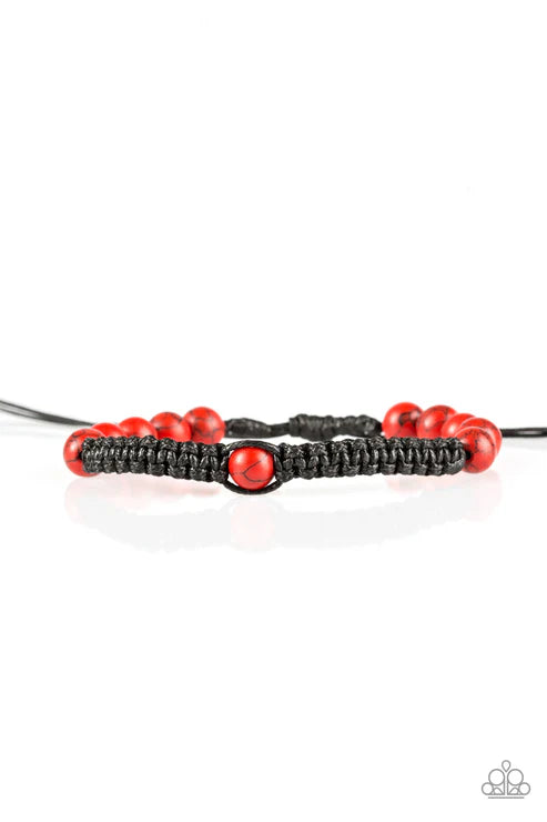 Momentum - Red/Black Knotted Invigorating Cord/Stone Accent Sliding Knot Closure Urban Bracelet B#6350