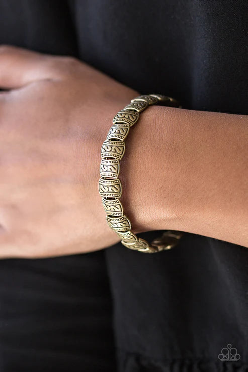 Montezuma Mountains - Brass Embossed Tribal Wire Wrapped Bracelet B#6234