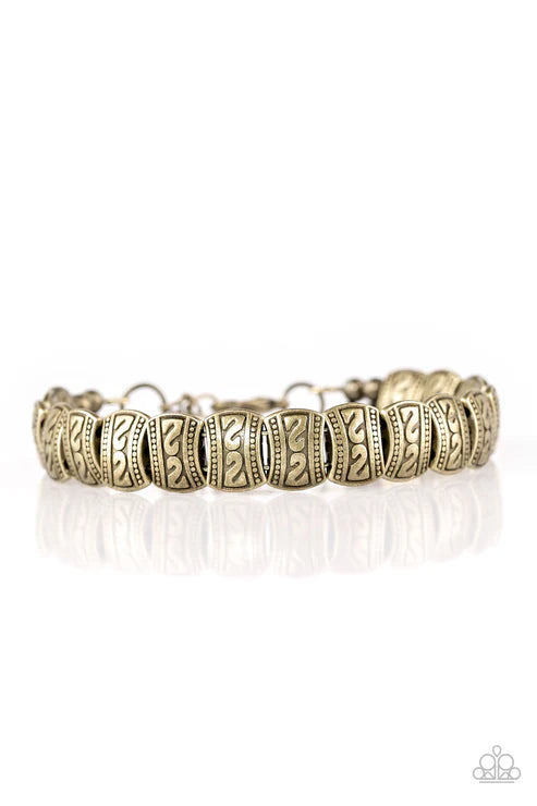 Montezuma Mountains - Brass Embossed Tribal Wire Wrapped Bracelet B#6234
