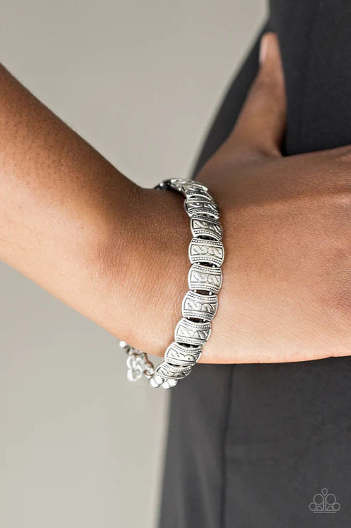 Montezuma Mountains - Silver Embossed Tribal Wire Wrapped Bracelet B#6215