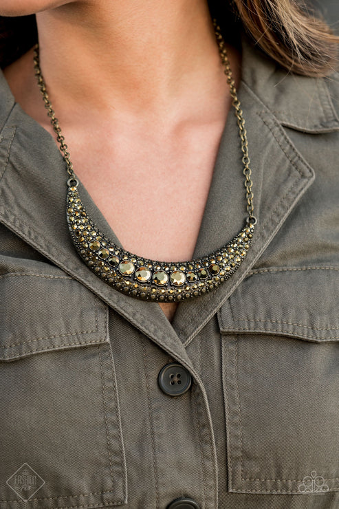 Moon Child Magic - Brass Aurum Encrusted Studded Half Moon Crescent Necklace N#3089