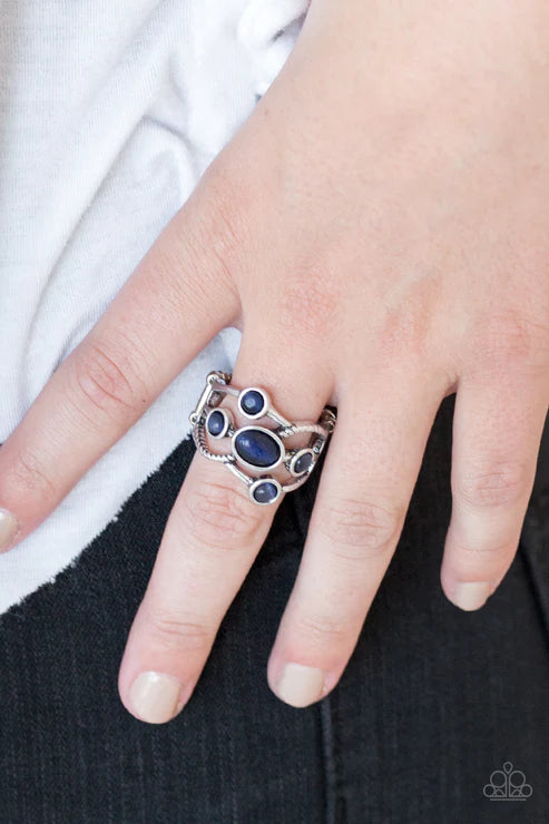Moon Mood - Blue Dotted Cat's Eye Moonstone Textured Swoop Ring R#5615