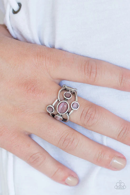 Moon Mood - Purple Dotted Cat's Eye Moonstone Textured Swoop Ring R#5618