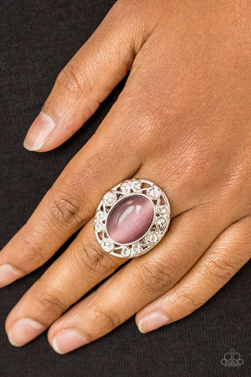 Moonlit Marigold - Purple Cat's Eye Moonstone Floral Filigree Ring R#5675