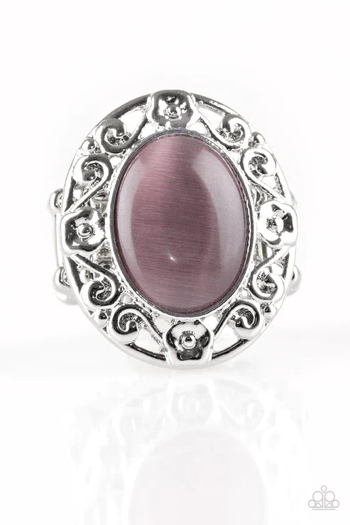 Moonlit Marigold - Purple Cat's Eye Moonstone Floral Filigree Ring R#5675
