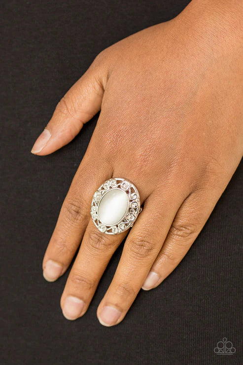 Moonlit Marigold - White Cat's Eye Moonstone Floral Filigree Ring R#5676