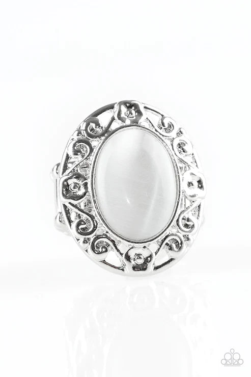 Moonlit Marigold - White Cat's Eye Moonstone Floral Filigree Ring R#5676
