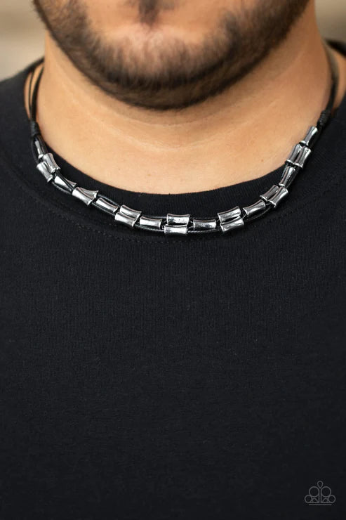 Moto Maverick - Black/Silver Weaved Cording Button Loop Closure Urban Necklace N#4036