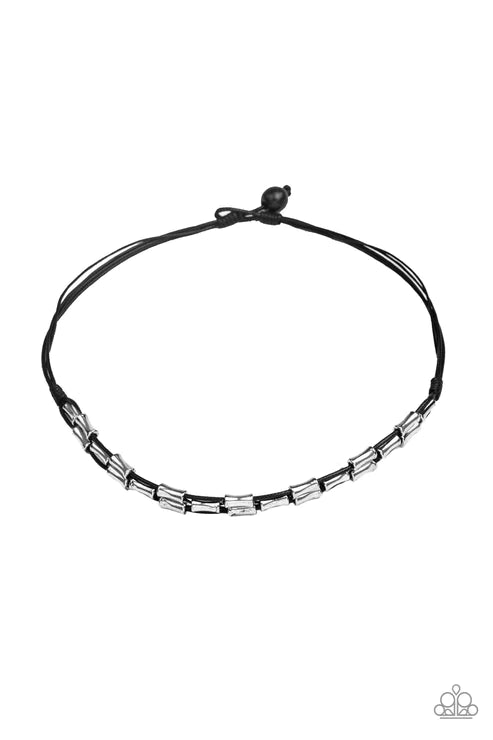 Moto Maverick - Black/Silver Weaved Cording Button Loop Closure Urban Necklace N#4036