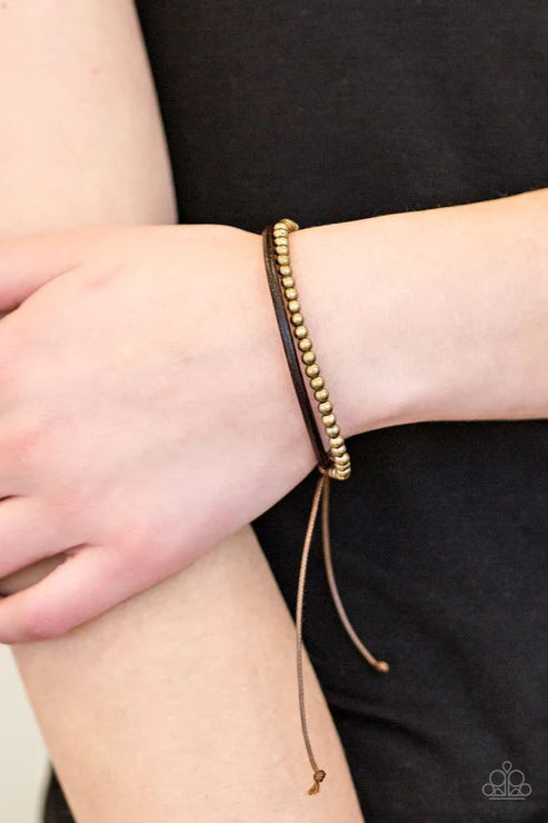 Mountain Mod - Brass/Brown Leather Cording Adjustable Sliding Knot Closure Urban Bracelet B#4650