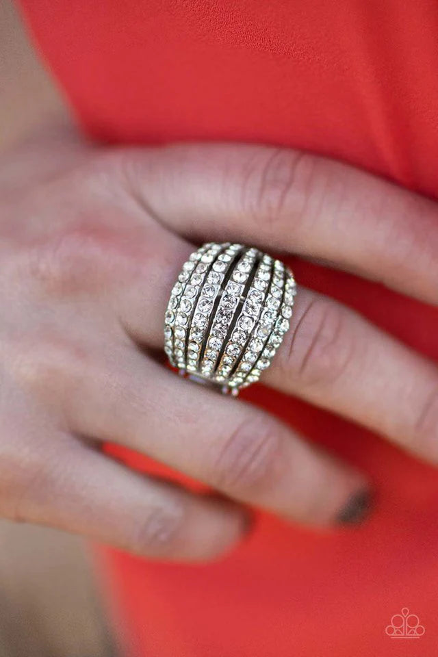 Mrs. Harry Winston - Oversized White Stacked Rounded Encrusted Regal Ring R#3030