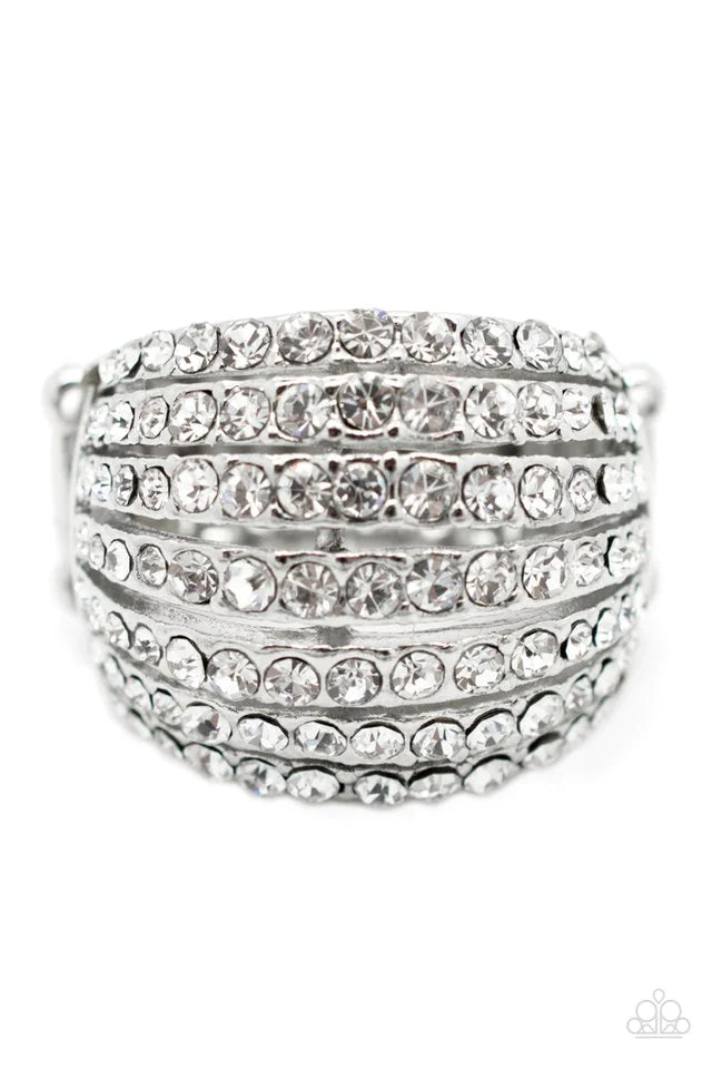 Mrs. Harry Winston - Oversized White Stacked Rounded Encrusted Regal Ring R#3030