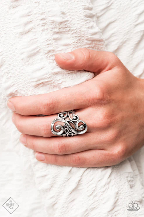 Musical Motif - Oversized Silver Musical Whirl Ring R#6631