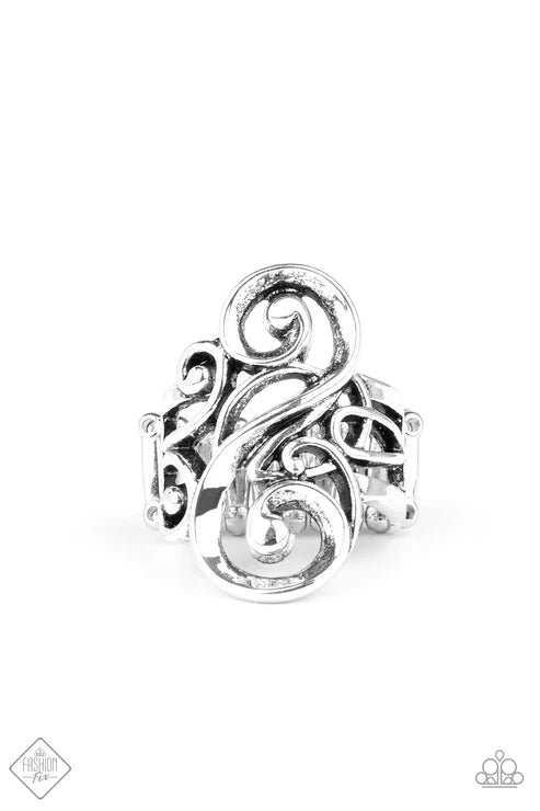 Musical Motif - Oversized Silver Musical Whirl Ring R#6631