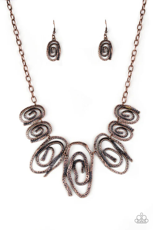 My Cave Is Your Cave - Copper Asymmetrical Warped Spiraled Hammered Tribal Necklace N#3920