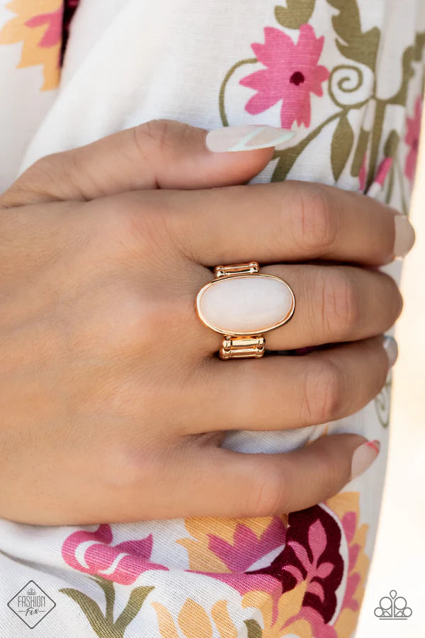 Mystical Mantra - Gold/White Encased Oval Stone Mystical Ring R#6978