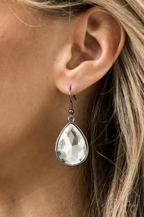 Zi Collection- Mystique - Oversized Gunmetal/White Teardrop Necklace  ZI#5505