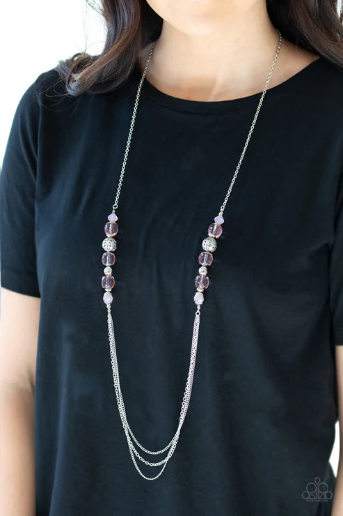 Native New Yorker - Pink Ornate Glassy Opaque Crystal Accent Necklace N#4417