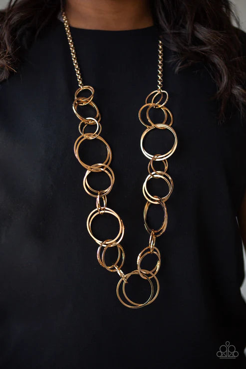 Natural-Born RINGLEADER - Oversized Gold Connected Hoop Ring Necklace N#4669
