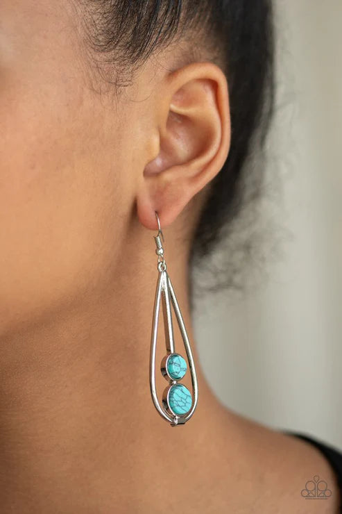 Natural Nova - Oversized Blue Faux Marble Smooth  Stone Stacked Teardrop Earrings E#4087