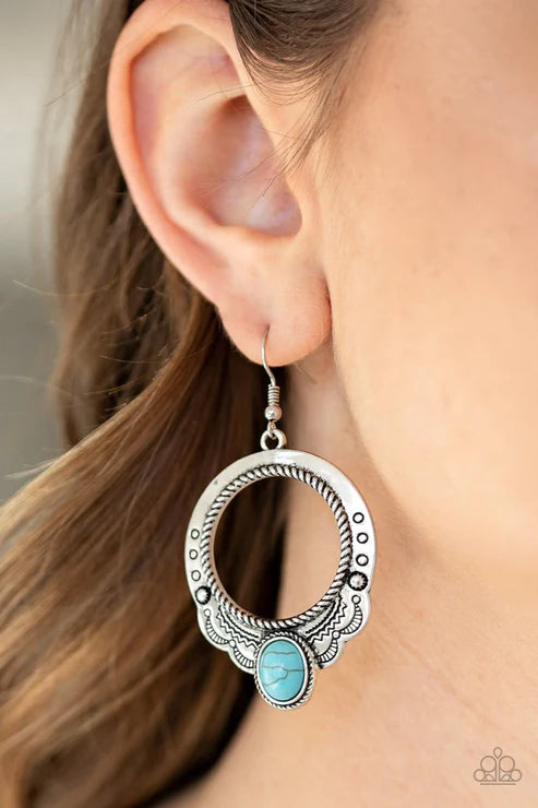 Natural Springs - Blue Oval Scalloped South Western Stone Hoop Earrings E#3558
