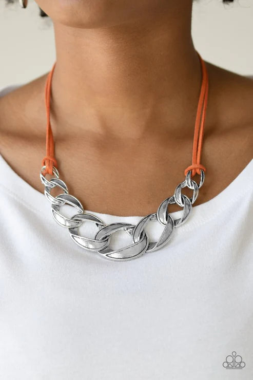 Naturally Nautical - Orange Interconnected Link Knotted Suede Necklace N#4244