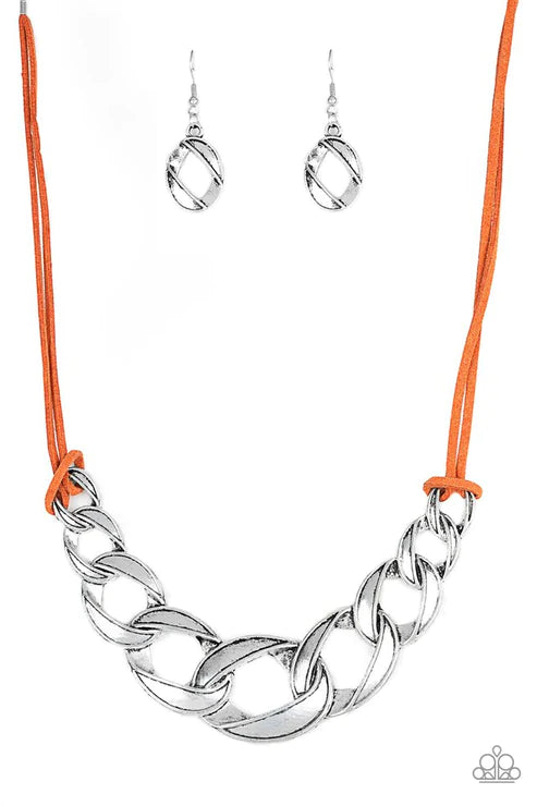 Naturally Nautical - Orange Interconnected Link Knotted Suede Necklace N#4244