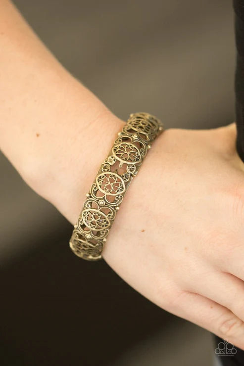 Naturally Nepal - Brass Antique Shimmer Ornate Tribal Bracelet B#4738