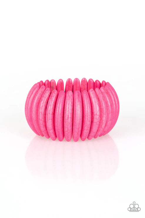 Naturally Nomad - Oversized Pink Artisan Chiseled Crescent Stone Bracelet B#5094